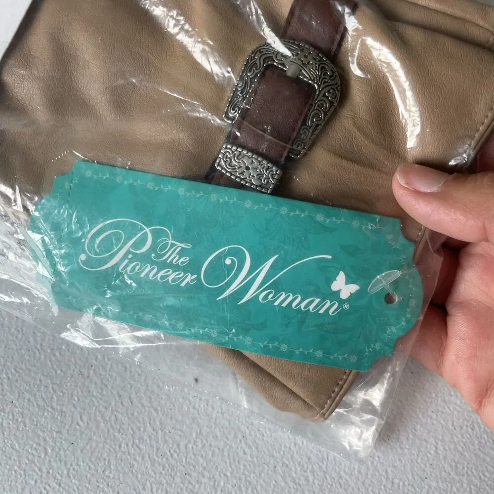 Pioneer Woman Woven Faux Leather Glove Mittens with Buckle Tan Brown Size S/M